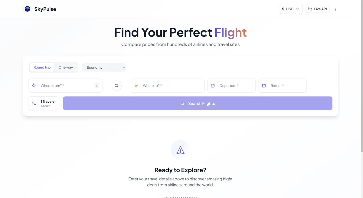 SkyPulse flight search results